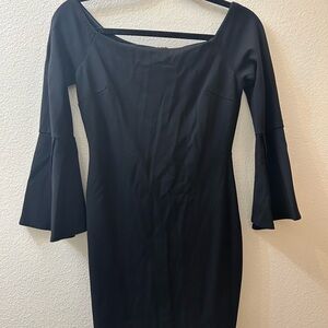 Lulu's Black Long-Sleeve Bell-Sleeve Midi Dress